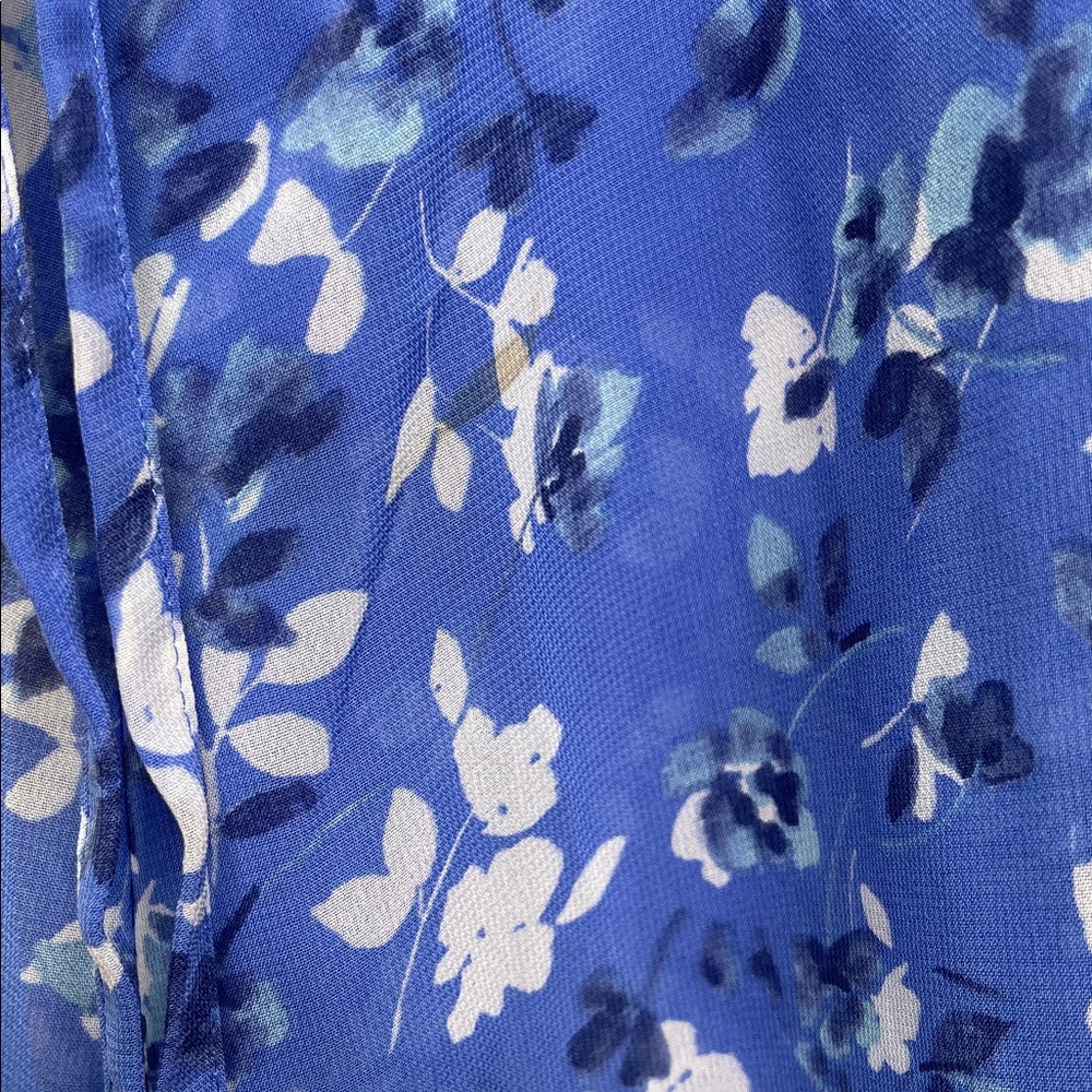 INC Midi Dress Blue Floral Faux Wrap Ruffle Detail V-Neck Sleeveless Romantic - Picture 7 of 10